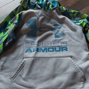 Under Armour Kids' Gray Hoodie with Blue and Green Accents